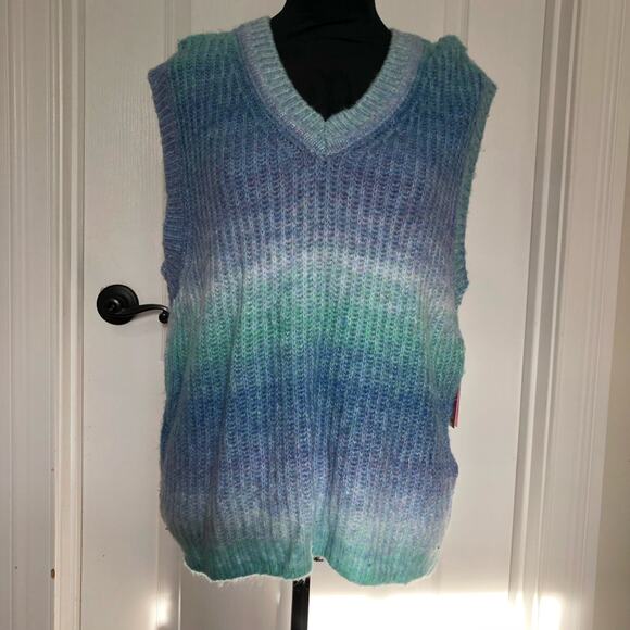 Riley & Rae Women's Tie-Dye V-Neck‎ Sweater Vest Knit Blue Size XL NWT - Picture 2 of 8